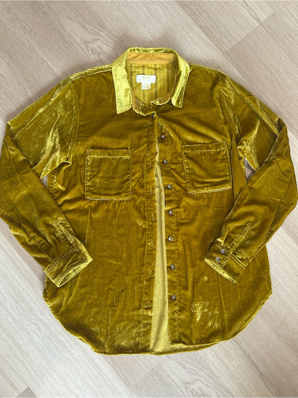 Maeve Velvet Button-Down Shirt in Olive Green